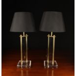 A Pair of Lucite & Brass Side Lamps.