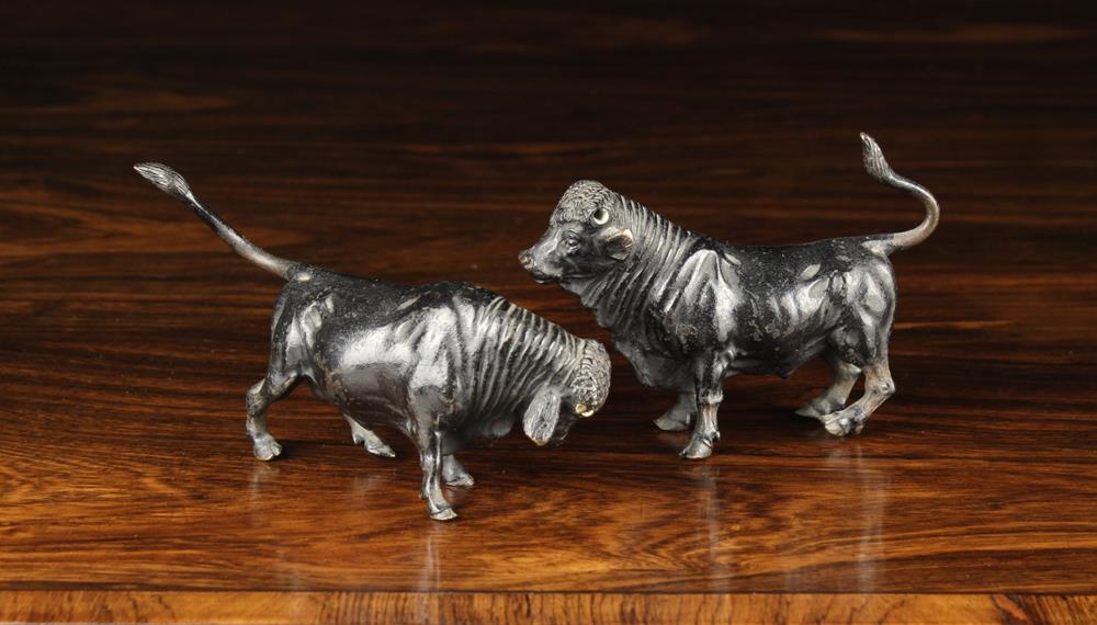 Two Miniature Bronze Bulls with horns removed, 2¾" (7 cm) high, 4" (10 cm) long, - Image 2 of 2