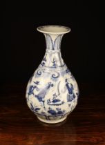A Large Oriental Blue & White Baluster Vase decorated with figural scenes and plantain leaves to