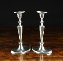 A Pair of Silver Navette Shaped Candlesticks London 1909, 9" (23 cm) in height.