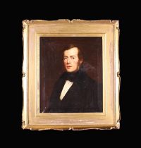 A 19th Century Oil on Canvas: Head & Shoulders Portrait of a Gentleman, 23" x 19" (58 cm x 48 cm).