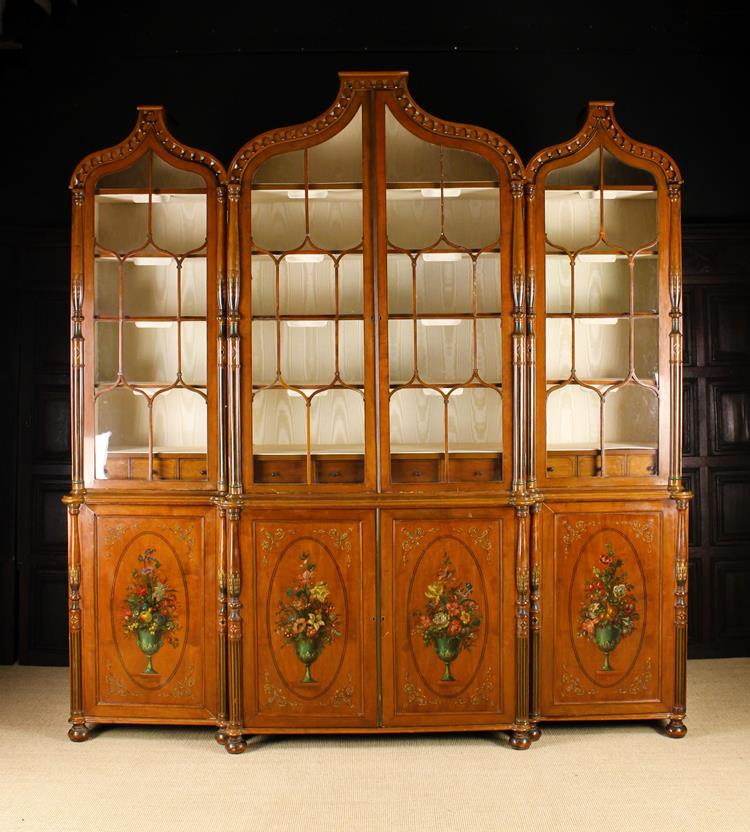 A Large & Impressive Edwardian Painted Satinwood Bookcase (A/F).