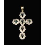 A Pretty Gold Pendant Crucifix set with six coloured oval-cut gems, possibly flourite,