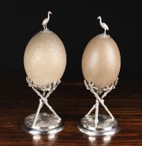 A Pair of Emu Eggs on Silver-plated Stands.