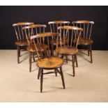 A Set of Six Late 19th/Early 20th Century Stick Back Country Kitchen Chairs with round seats on