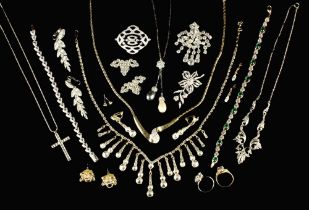 A Group of Costume Jewellery; Diamonté necklaces, earrings etc,