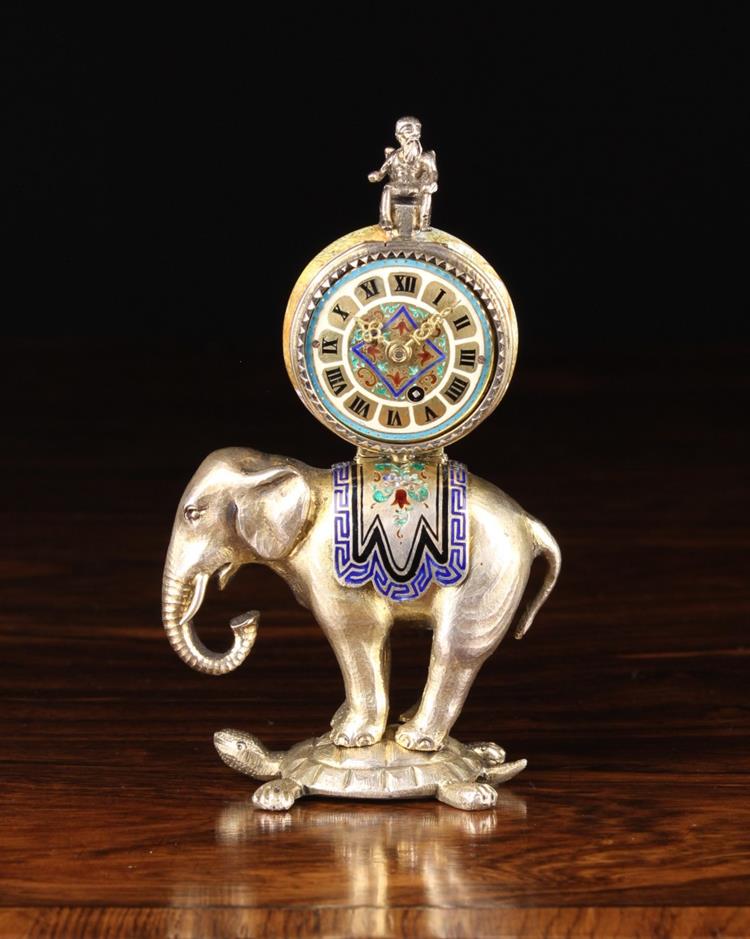 A Viennese Enamelled & Silver GIlt Metal Elephant Clock. - Image 3 of 3