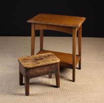 A 19th Century Pine Country Stool and an Edwardian Oak Two-tier Occasional Table.