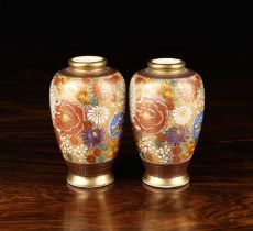 A Pair of Miniature Satsuma Vases with seal marks to base.