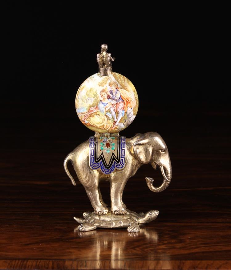 A Viennese Enamelled & Silver GIlt Metal Elephant Clock. - Image 2 of 3