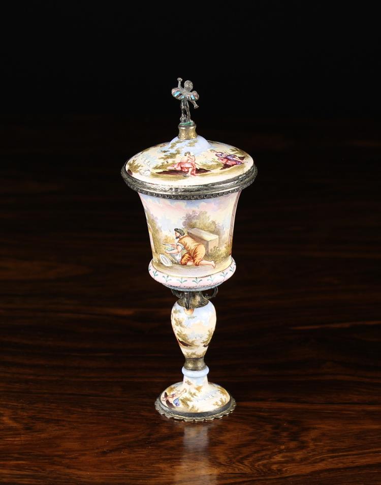 A 19th Century Viennese Enameled Lidded Goblet with SIlver Mounts. - Image 2 of 3