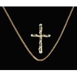 A 14 Carat Gold Chain Necklace and a 9 Carat Gold Pendant Crucifix entwined with ropetwist and