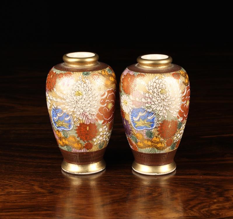 A Pair of Miniature Satsuma Vases with seal marks to base. - Image 2 of 2