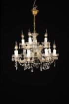 A Small Vintage Eight Branch Glass Chandelier.