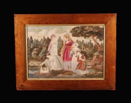 A Large Early 19th Century Silk-work Picture in a glazed rosewood frame.
