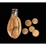 Two Gold Sovereigns and Three Half Sovereigns in a pouch with concertina action opening throat