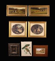 A Group of Framed Pictures: A pair of oils of hare coursing signed C Smyth 7" x 17" (18 cm x 43 cm).
