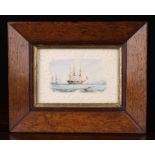 A Finely Painted Water Colour Seascape with sailing ships within a decorative embossed & cut paper