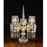 A Fine Cut Crystal & Gilt Brass Twin Branch Candelabra with a hexagonal spire finial to the centre