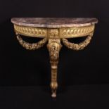 A Louis XVI Style Carved Giltwood Demi-lune Console Table.