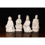 A Group of Four Late 19th Century Blanc de Chine Guanyin Figures,