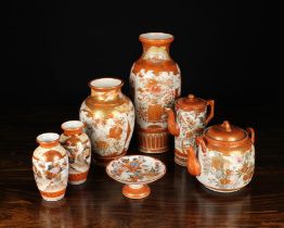 A Group of Kutani Ware: Four Signed Vases, A Signed Teapot,