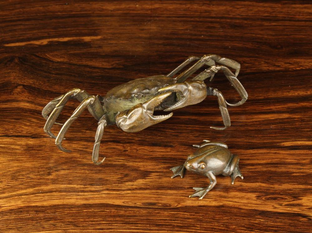 A Cast Bronze Crab, 2" (5 cm) high, 6" (15 cm) in width, 3" (7. - Image 2 of 2