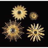 A Group of Four Vintage Carved Gilt-wood Sunburst mirror frames, 24" (61 cm), 20" (51 cm),