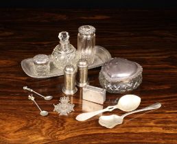 A Group of Victorian & Later Miscellaneous Silver: Three silver topped glass jars and a silver