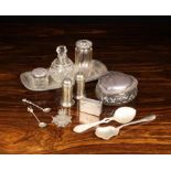 A Group of Victorian & Later Miscellaneous Silver: Three silver topped glass jars and a silver