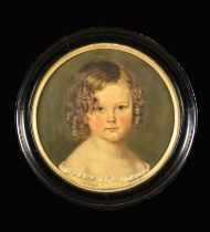 A 19th Century Oil on Canvas mounted onto a Round Board: Head & Shoulders Portrait of a Young Girl,