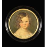 A 19th Century Oil on Canvas mounted onto a Round Board: Head & Shoulders Portrait of a Young Girl,