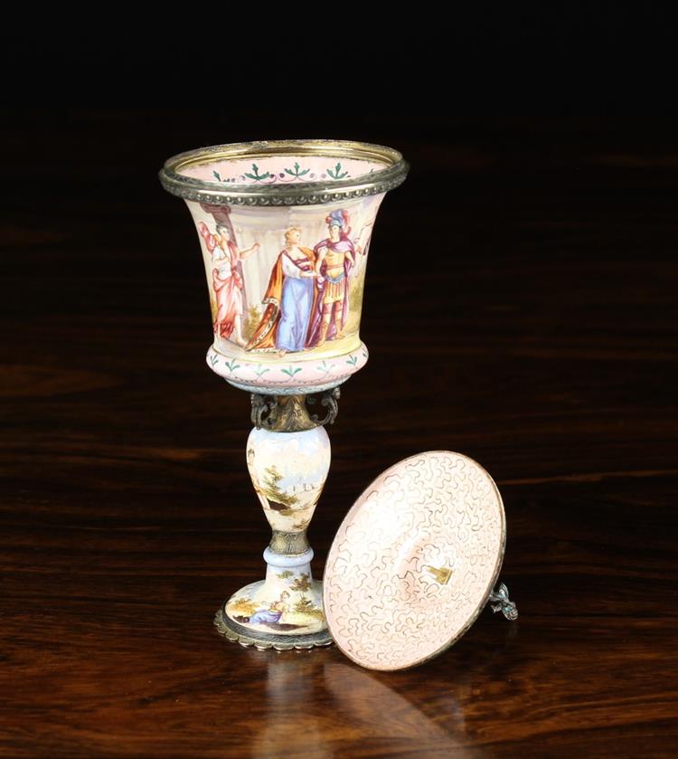 A 19th Century Viennese Enameled Lidded Goblet with SIlver Mounts. - Image 3 of 3