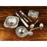 A Group of Pretty Victorian & Later Silver Bijouterie: A Continental tea strainer embellished with