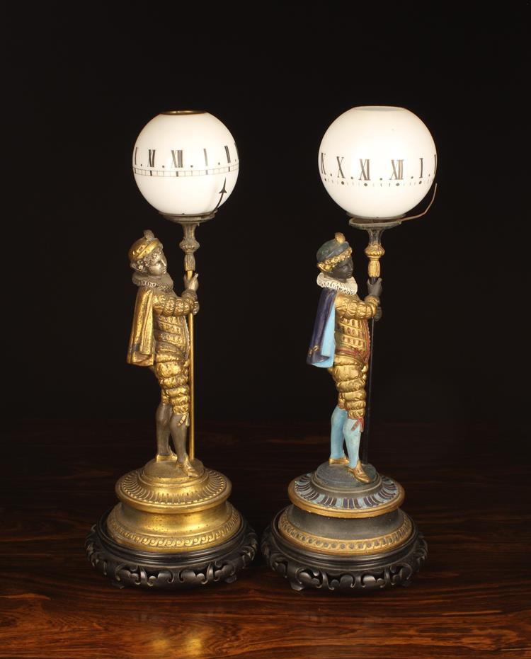 Two Late 19th Century Figural Night Light Mystery Clocks (A/F).