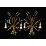 A Pair of Gilt Metal Twin Branch Wall Lights modelled as sprays of wheat,