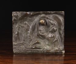 A Bronze Relief Cast Bronze Plaque depicting biblical allegory, signed bottom left O.