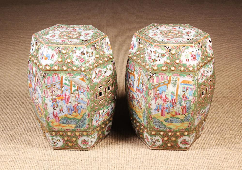 A Pair of Fine 19th Century Cantonese Garden Seats of octagonal barrel form.