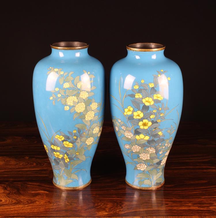 A Pair of Large Late Meiji Period Japanese Cloisonne Vases.