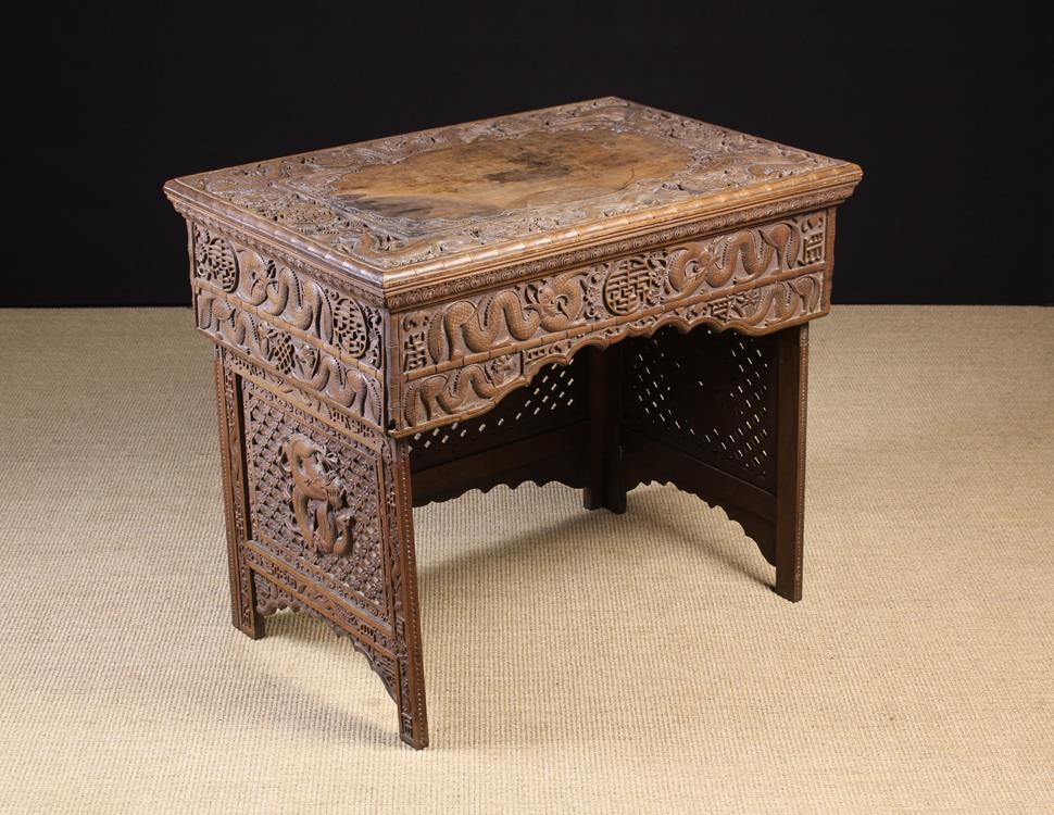 A Late 19th/ Early 20th Century Chinese Carved Hardwood Folding Travelling Scribes Desk.