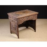 A Late 19th/ Early 20th Century Chinese Carved Hardwood Folding Travelling Scribes Desk.