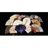 A Collection of Vintage Fans: Eight oriental fans of decorative pleated paper & wooden sticks.