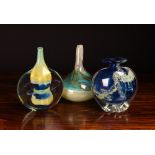 Three Coloured Vintage Art Glass Vases; two signed Mdina to the base.