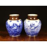 A Pair of Late Victorian Blue & White Stipple-glazed Vases.