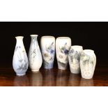 Six Vintage Royal Copenhagen Vases hand decorated with flowers in a typical pale blue/grey palette
