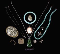 A Collection of Jewellery to include a green jadedite bangle, bead necklace,