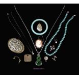 A Collection of Jewellery to include a green jadedite bangle, bead necklace,