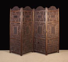 A Fabulous Late 19th Century Aima Moucharabieh Style Four Fold Room Divider Screen.