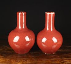 Two Vintage of Chinese Sang de Boeuf Vases with crackle glaze bases, 13¼" (34 cm) high.