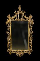 A 19th Century Chinese Chippendale Style Carved & Gessoed Gilt Wall Mirror.